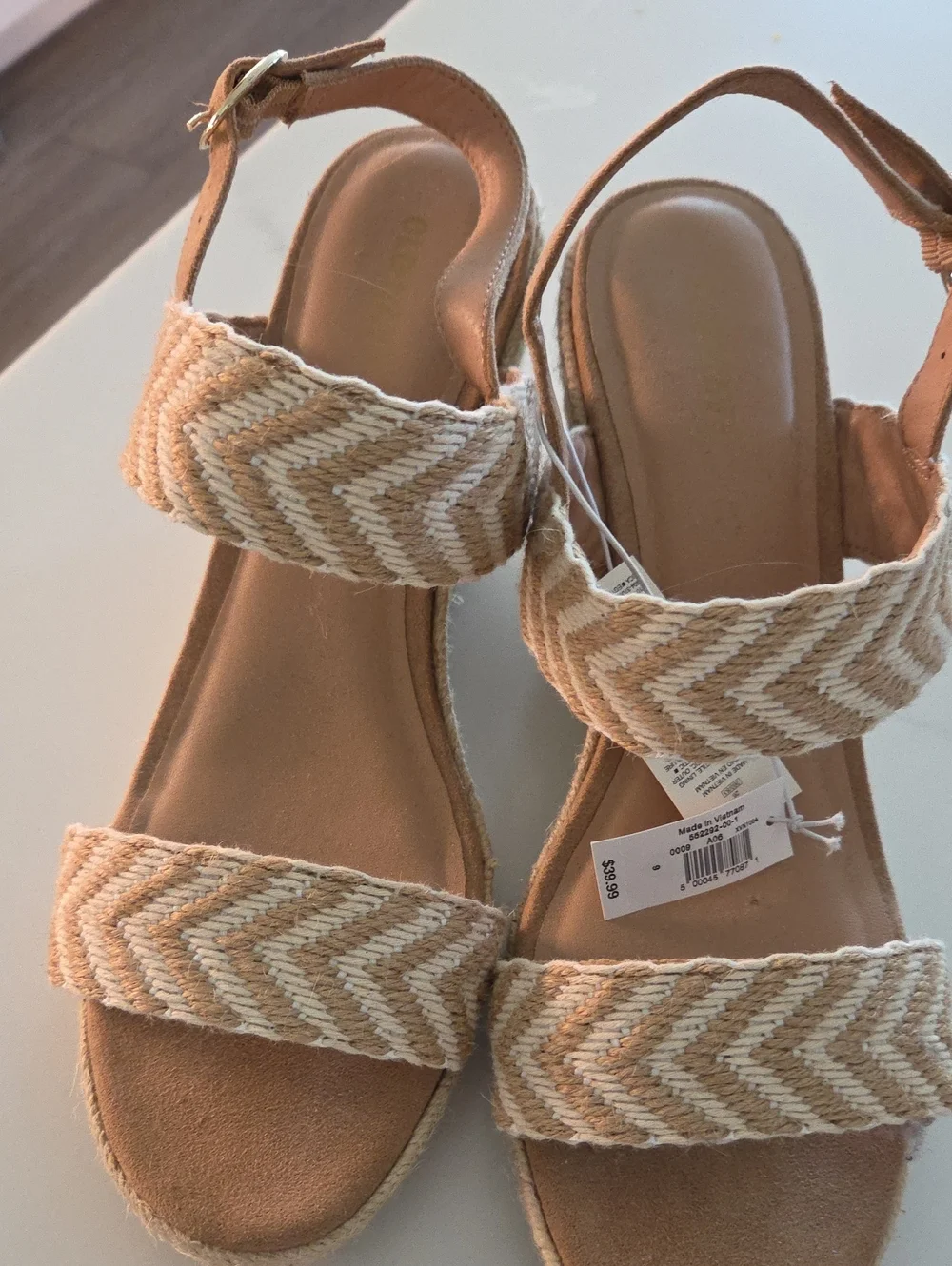 Old Navy Tan and Cream Braided Espadrille Sandals